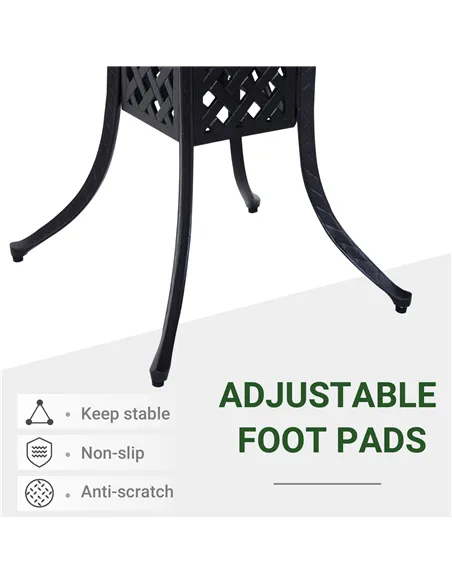 Outsunny 90cm Square Garden Table with Umbrella Hole, Aluminium Grid Motif Outdoor Dining Table for Garden Patio, Black
