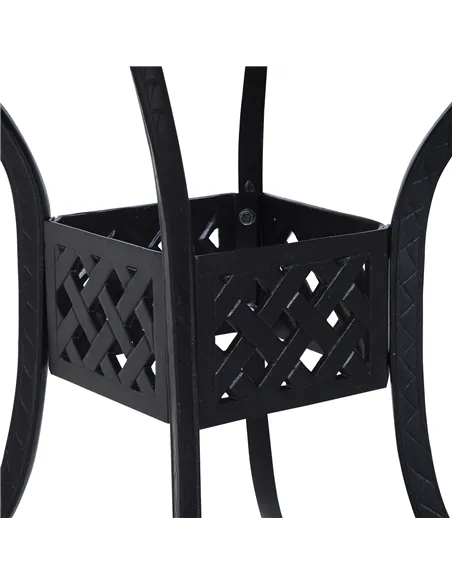 Outsunny 90cm Square Garden Table with Umbrella Hole, Aluminium Grid Motif Outdoor Dining Table for Garden Patio, Black