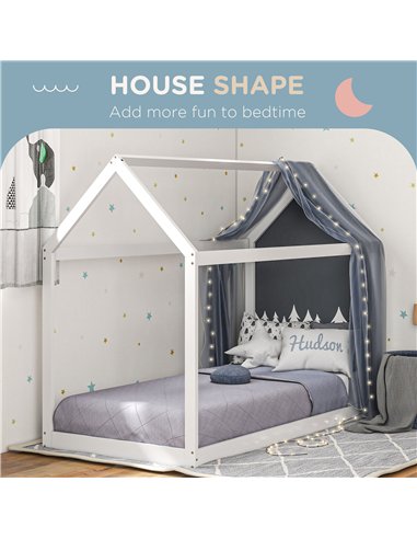 HOMCOM Single Bed Frame, House Scandinavian Style Wooden Bed Frame for 90W x 190Dcm Mattress, Pine Wood Bed Base, White