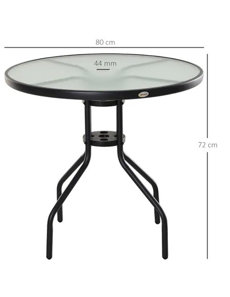 Outsunny 80 cm Round Garden Dining Table with Parasol Hole for 4, Outdoor Coffee Bistro End Side Table with Tempered Glass Top a