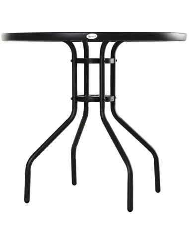 Outsunny 80 cm Round Garden Dining Table with Parasol Hole for 4, Outdoor Coffee Bistro End Side Table with Tempered Glass Top a