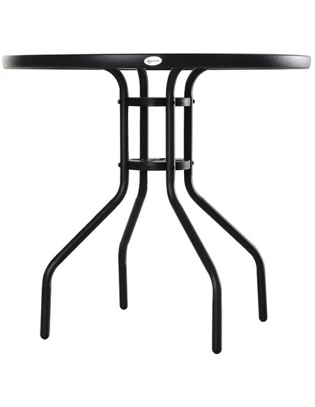 Outsunny 80 cm Round Garden Dining Table with Parasol Hole for 4, Outdoor Coffee Bistro End Side Table with Tempered Glass Top a