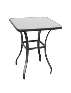 Outsunny Square Garden Table, Outdoor Coffee Table with Tempered Glass Top, Bar Bistro Dining Table, Metal Frame for Patio, Balc