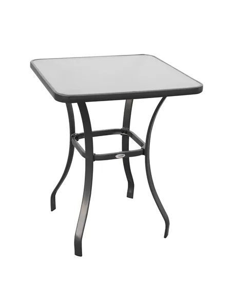 Outsunny Square Garden Table, Outdoor Coffee Table with Tempered Glass Top, Bar Bistro Dining Table, Metal Frame for Patio, Balc