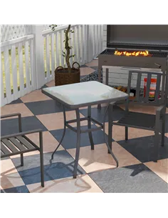 Outsunny Square Garden Table, Outdoor Coffee Table with Tempered Glass Top, Bar Bistro Dining Table, Metal Frame for Patio, Balc 2