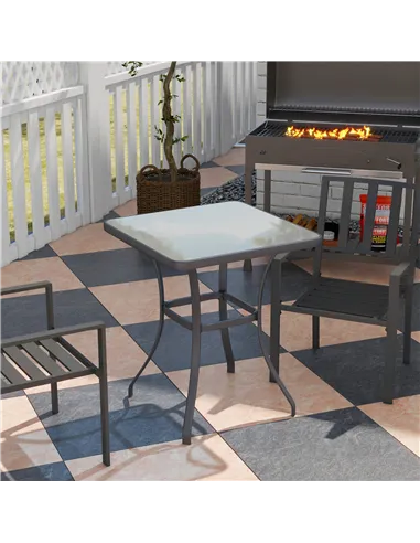 Outsunny Square Garden Table, Outdoor Coffee Table with Tempered Glass Top, Bar Bistro Dining Table, Metal Frame for Patio, Balc