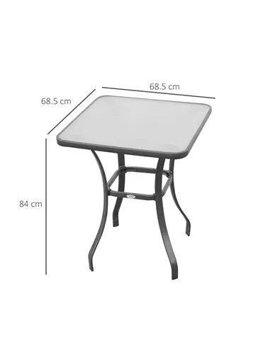 Outsunny Square Garden Table, Outdoor Coffee Table with Tempered Glass Top, Bar Bistro Dining Table, Metal Frame for Patio, Balc