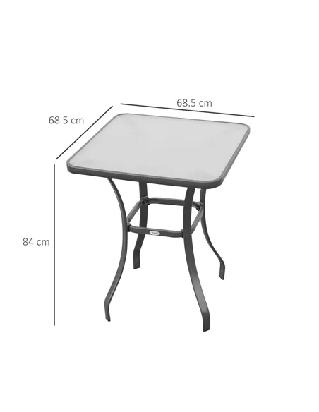 Outsunny Square Garden Table, Outdoor Coffee Table with Tempered Glass Top, Bar Bistro Dining Table, Metal Frame for Patio, Balc