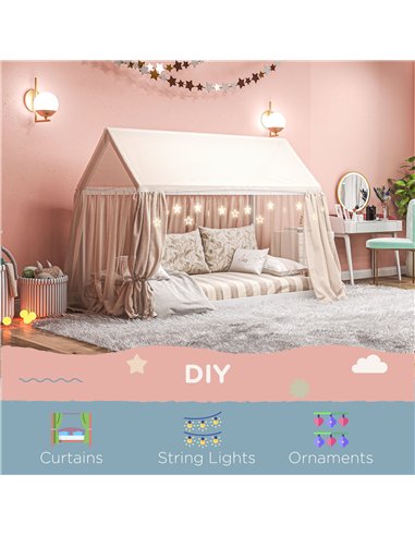 HOMCOM Single Bed Frame, House Scandinavian Style Wooden Bed Frame for 90W x 190Dcm Mattress, Pine Wood Bed Base, White