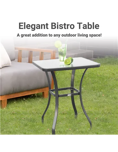 Outsunny Square Garden Table, Outdoor Coffee Table with Tempered Glass Top, Bar Bistro Dining Table, Metal Frame for Patio, Balc