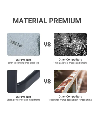 Outsunny Square Garden Table, Outdoor Coffee Table with Tempered Glass Top, Bar Bistro Dining Table, Metal Frame for Patio, Balc