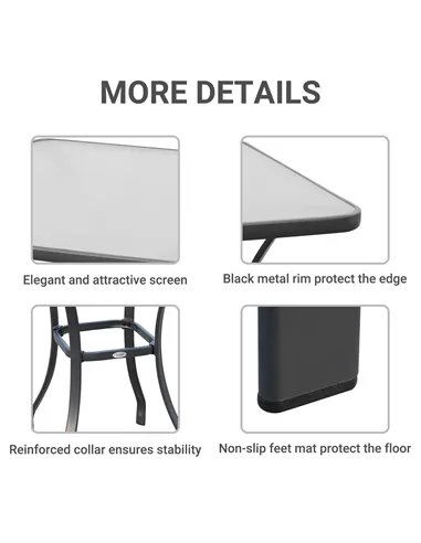 Outsunny Square Garden Table, Outdoor Coffee Table with Tempered Glass Top, Bar Bistro Dining Table, Metal Frame for Patio, Balc