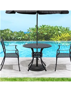 Outsunny 85cm Round Garden Table with Umbrella Hole, Aluminium Grid Motif Outdoor Dining Table for Garden Patio, Black 2