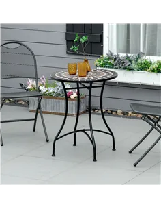 Outsunny Φ60cm Mosaic Outdoor Patio Table - Black 2