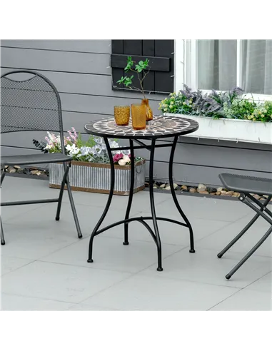 Outsunny Φ60cm Mosaic Outdoor Patio Table - Black