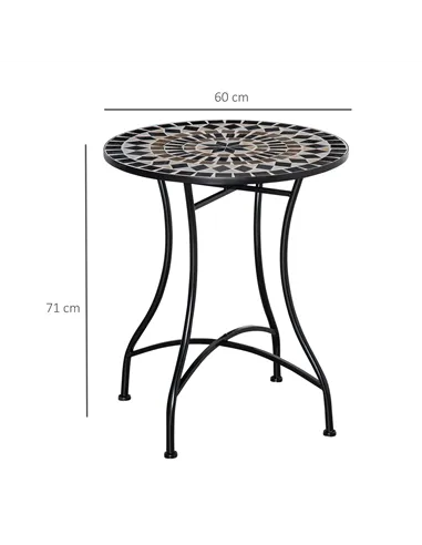Outsunny Φ60cm Mosaic Outdoor Patio Table - Black