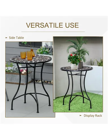 Outsunny Φ60cm Mosaic Outdoor Patio Table - Black