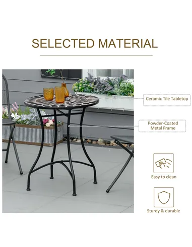 Outsunny Φ60cm Mosaic Outdoor Patio Table - Black