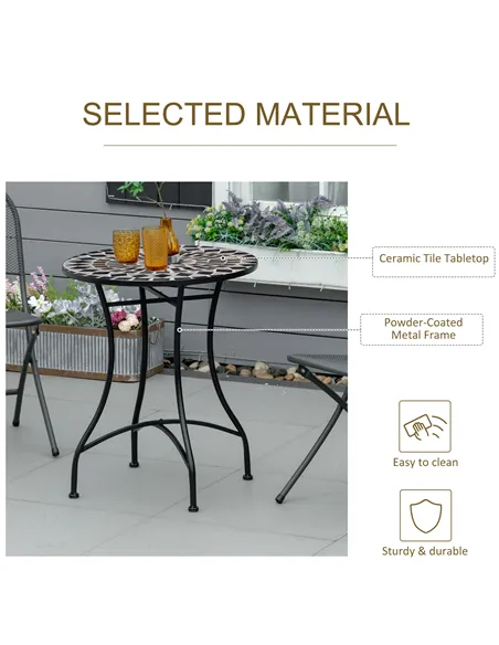 Outsunny Φ60cm Mosaic Outdoor Patio Table - Black