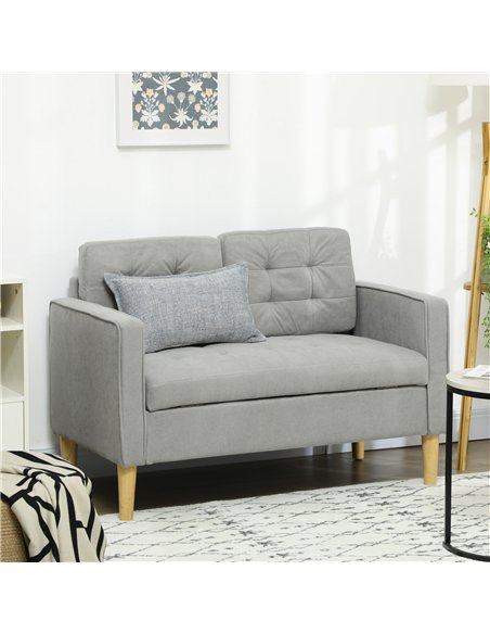 HOMCOM Modern 2 Seater Sofa with Hidden Storage, 117cm Tufted Cotton Couch with Wood Legs, Compact Loveseat for Living Room, Kit