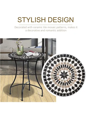 Outsunny Φ60cm Mosaic Outdoor Patio Table - Black