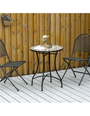 Outsunny Φ60cm Mosaic Outdoor Patio Table - Grey