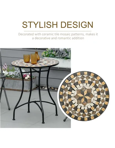 Outsunny Φ60cm Mosaic Outdoor Patio Table - Grey