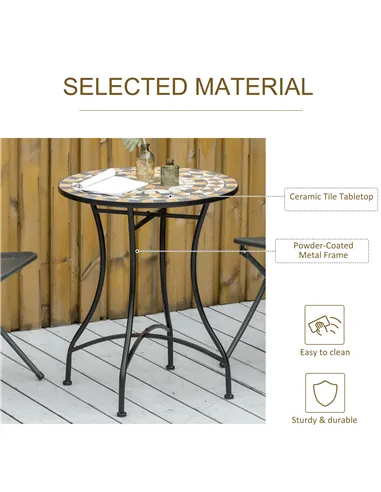 Outsunny Φ60cm Mosaic Outdoor Patio Table - Grey