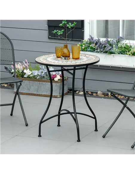 Outsunny Φ60cm Mosaic Outdoor Patio Table - Green