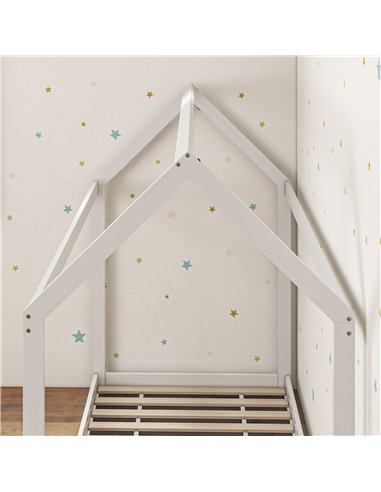 HOMCOM Single Bed Frame, House Scandinavian Style Wooden Bed Frame for 90W x 190Dcm Mattress, Pine Wood Bed Base, White