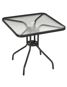 Outsunny Square Garden Dining Table with Tempered Glass Top & Umbrella Hole, 76 x 76 cm