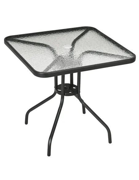 Outsunny Square Garden Dining Table with Tempered Glass Top & Umbrella Hole, 76 x 76 cm