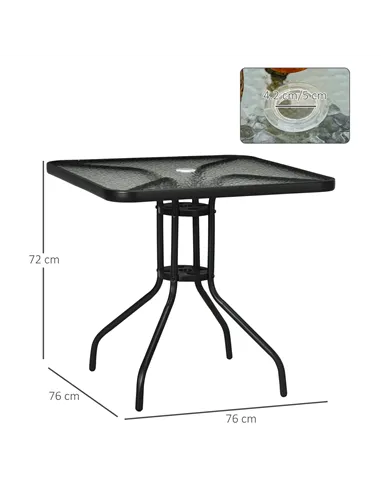 Outsunny Square Garden Dining Table with Tempered Glass Top & Umbrella Hole, 76 x 76 cm