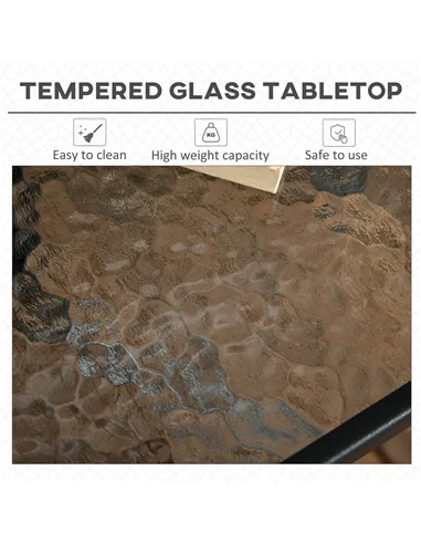 Outsunny Square Garden Dining Table with Tempered Glass Top & Umbrella Hole, 76 x 76 cm