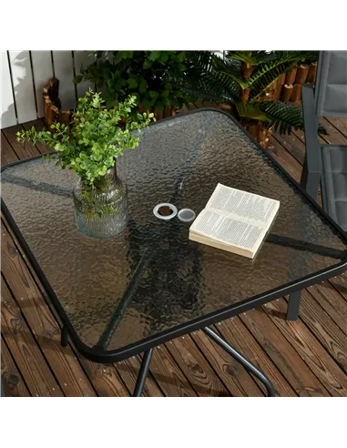 Outsunny Square Garden Dining Table with Tempered Glass Top & Umbrella Hole, 76 x 76 cm
