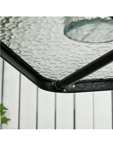 Outsunny Square Garden Dining Table with Tempered Glass Top & Umbrella Hole, 76 x 76 cm
