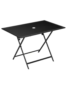 Outsunny Folding Outdoor Dining Table for 6, Rectangle Garden Table Tempered Glass Top with Parasol Hole Garden Lawn Backyard, 1