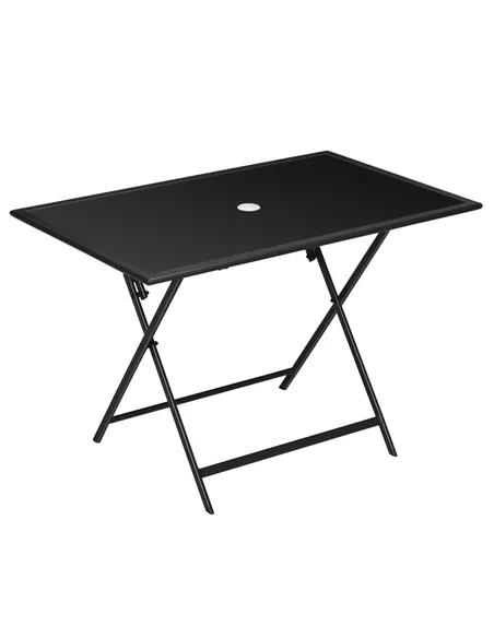 Outsunny Folding Outdoor Dining Table for 6, Rectangle Garden Table Tempered Glass Top with Parasol Hole Garden Lawn Backyard, 1