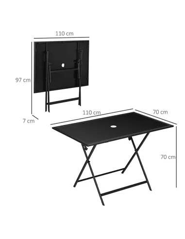 Outsunny Folding Outdoor Dining Table for 6, Rectangle Garden Table Tempered Glass Top with Parasol Hole Garden Lawn Backyard, 1