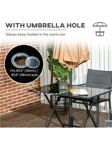 Outsunny Folding Outdoor Dining Table for 6, Rectangle Garden Table Tempered Glass Top with Parasol Hole Garden Lawn Backyard, 1