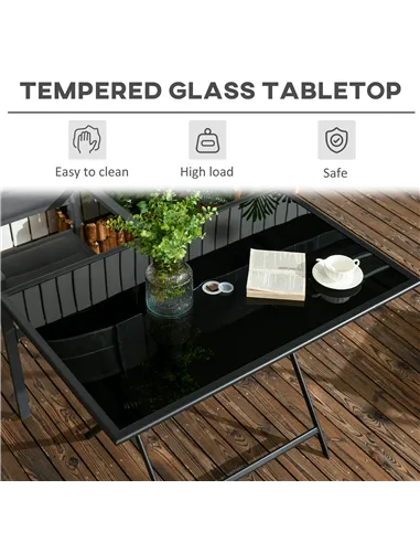 Outsunny Folding Outdoor Dining Table for 6, Rectangle Garden Table Tempered Glass Top with Parasol Hole Garden Lawn Backyard, 1