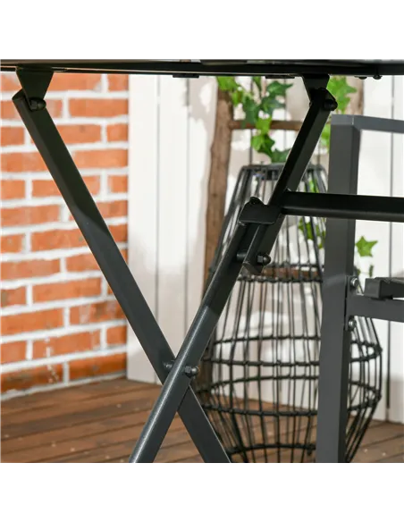 Outsunny Folding Outdoor Dining Table for 6, Rectangle Garden Table Tempered Glass Top with Parasol Hole Garden Lawn Backyard, 1