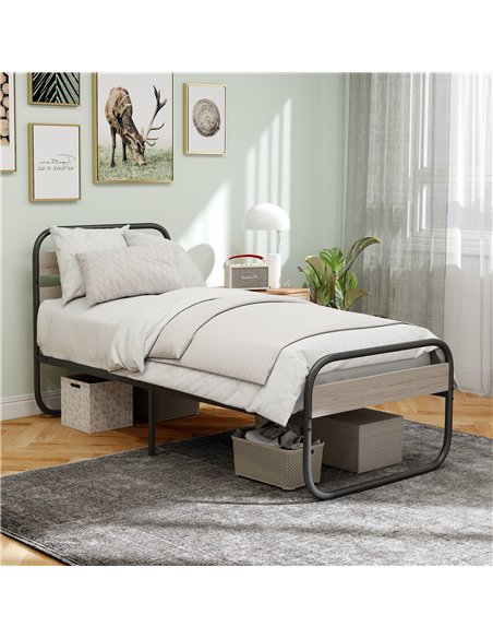 HOMCOM 3ft Single Bed Frame, Industrial Style Metal Platform Bed Frame with Under Bed Storage, No Box Spring Needed, Easy Assemb