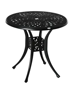 Outsunny 78 cm Round Garden Dining Table with Parasol Hole Antique Cast Aluminium Outdoor Table Only, Black