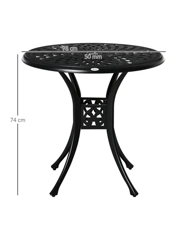 Outsunny 78 cm Round Garden Dining Table with Parasol Hole Antique Cast Aluminium Outdoor Table Only, Black