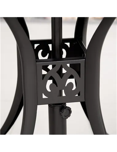 Outsunny 78 cm Round Garden Dining Table with Parasol Hole Antique Cast Aluminium Outdoor Table Only, Black
