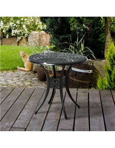 Outsunny 78 cm Round Garden Dining Table with Parasol Hole Antique Cast Aluminium Outdoor Table Only, Black