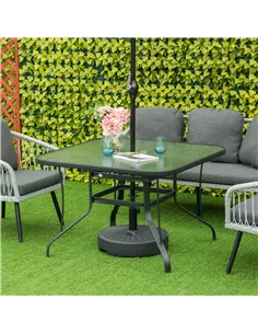 Outsunny Square Outdoor Garden Dining Table with Parasol Hole, Tempered Glass Top, Steel Frame for Garden, Lawn, Patio, Black 2