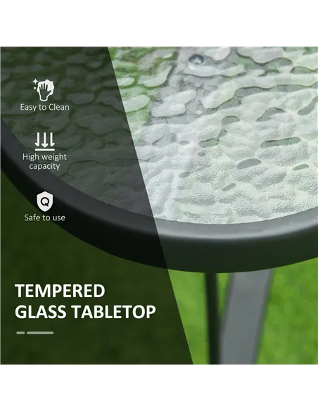 Outsunny Square Outdoor Garden Dining Table with Parasol Hole, Tempered Glass Top, Steel Frame for Garden, Lawn, Patio, Black