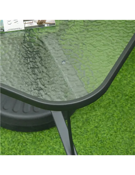 Outsunny Square Outdoor Garden Dining Table with Parasol Hole, Tempered Glass Top, Steel Frame for Garden, Lawn, Patio, Black